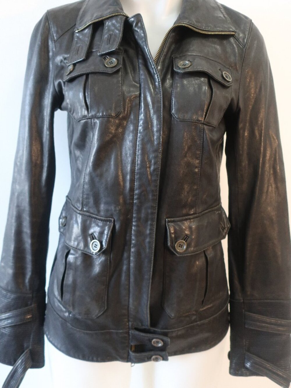Womens Diane von Furstenberg Black Beau (Item- 9) Leather Military Moto Jacket 6 - Picture 7 of 16